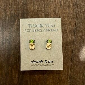 New Hand Crafted wooden pineapple 🍍 earrings